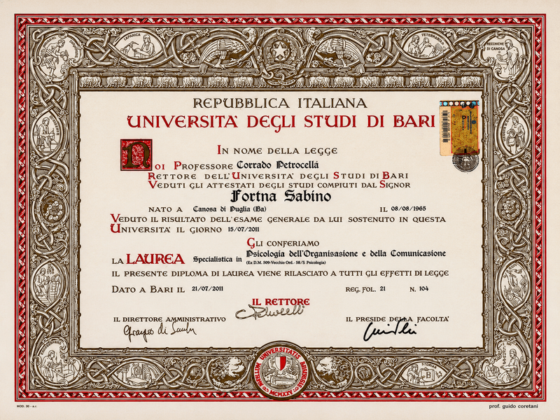 Laurea Specialistica in Psicologia – Università degli Studi di Bari